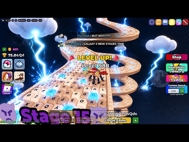MAX SPEED GALAXY 2 - I BEAT STAGE 15 & MORE UPDATE +1 Speed Keyboard Escape Roblox