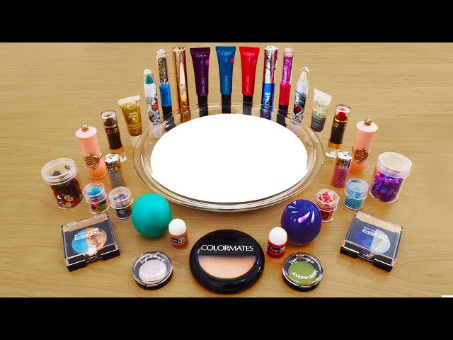 Mixing Makeup Eyeshadow and Lipstick into Glossy Slime !!!