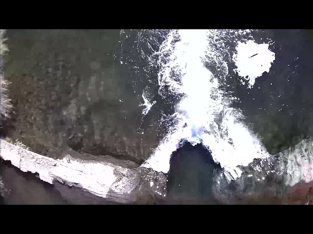 short overhead video of a small waterfall