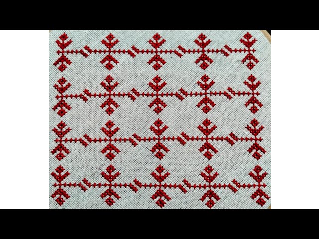 Beautiful Red Cross Stitch Border Design | Easy & Simple Embroidery Pattern for Beginners