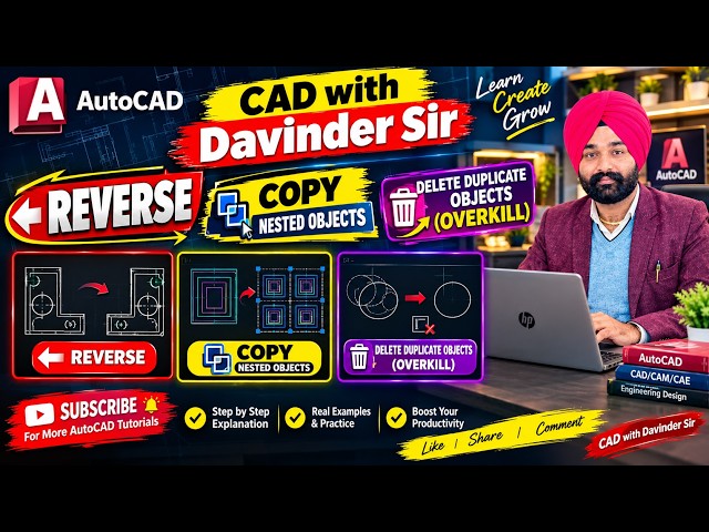 AutoCAD 3 Powerful Commands 🔥 | Reverse, Copy Nested Objects & Delete Duplicate Objects (Overkill)