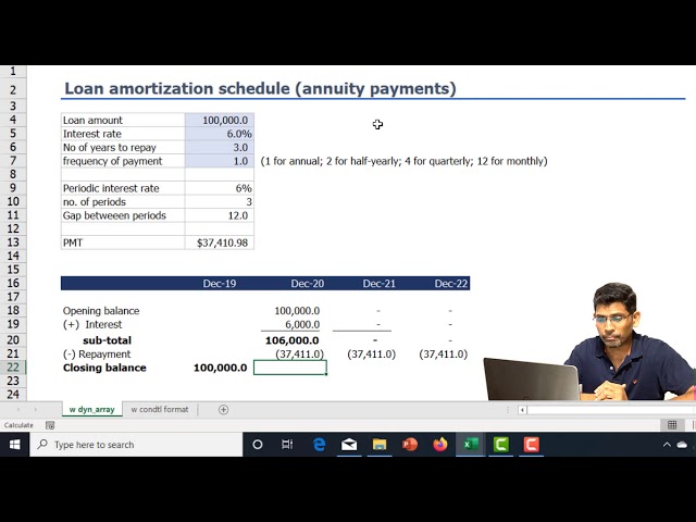 How to make a loan amortisation schedule using dynamic array in  MS Excel