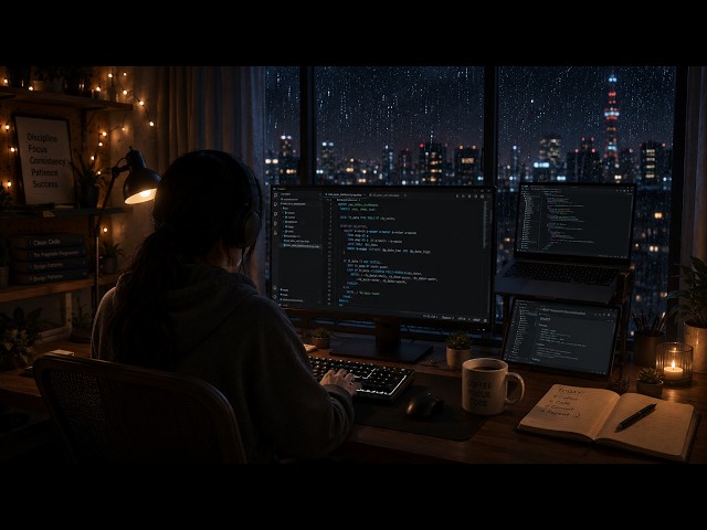 Late Night Coding ☕ Cozy Coffee, Gentle Rain & Lofi Beats | Deep Focus Programming Ambience