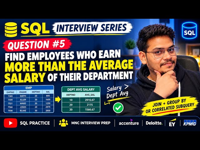 SQL Interview Series #5 : More than Average Salary | 20 SQL Interview Questions | DataStackWithPrem