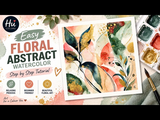 Easy Floral Abstract Watercolor Step by Step Tutorial | Relaxing Modern Painting for Beginners