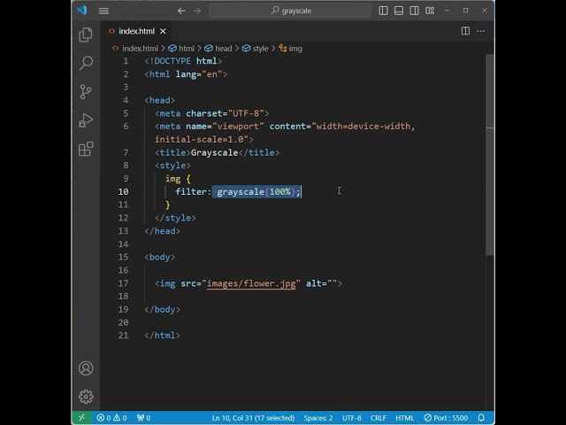 Convert an image to grayscale using HTMLCSS