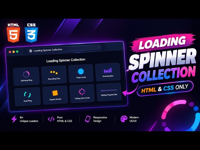 Build 8 Amazing Loading Spinners with HTML & CSS Only | Modern CSS Loading Animation Collection