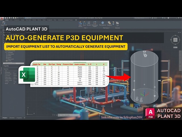 AutoCAD Plant 3D - AUTO-GENERATE EQUIPMENT BY EXCEL UPDATE FUNCTION