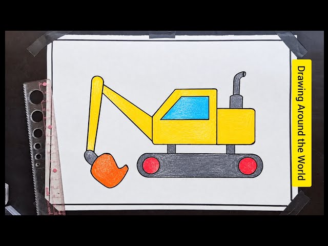 How to Draw an Excavator | Easy Excavator Drawing and Coloring for Beginners