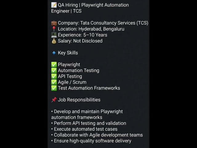 QA Hiring | TCS Playwright Automation Engineer | 5–10 Years