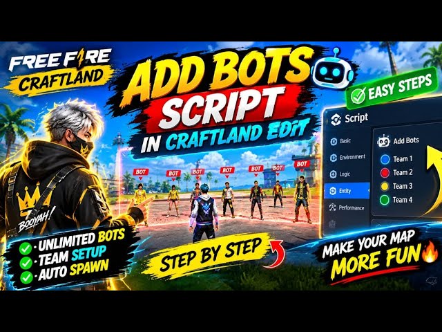 How to Add BOTS in Free Fire Craftland 🤖🔥 | Easy Bot Script Tutorial | 1v100 Map