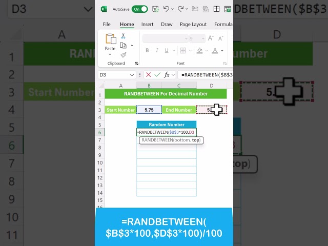 RANDBETWEEN formula For Decimal Numbers in Excel #excelfunctions #exceltips #exceltipsandtricks