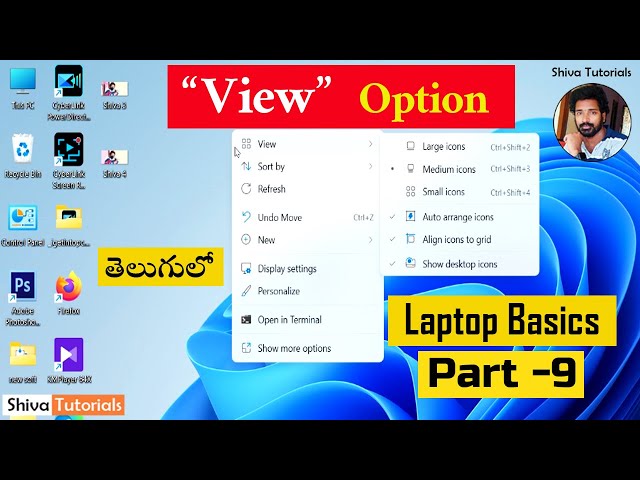 Laptop basics for beginners in telugu, | Part 9 |, how to change desktop icon size on windows 11