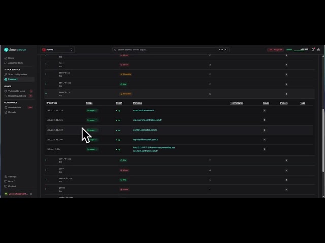 Attack surface inventory tour: domains, IPs, ports, websites, certificates | Vulmon Recon