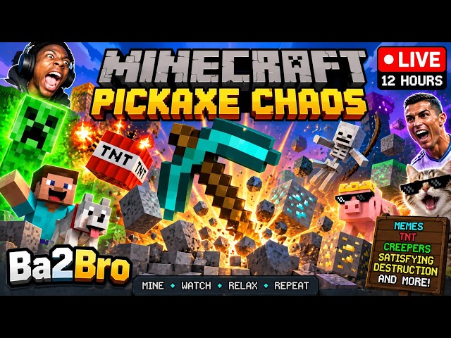 🔴 LIVE Pickaxe vs Minecraft ⛏️💥 | Crazy Memes, TNT, Creepers & Mining Chaos | 12 HOURS