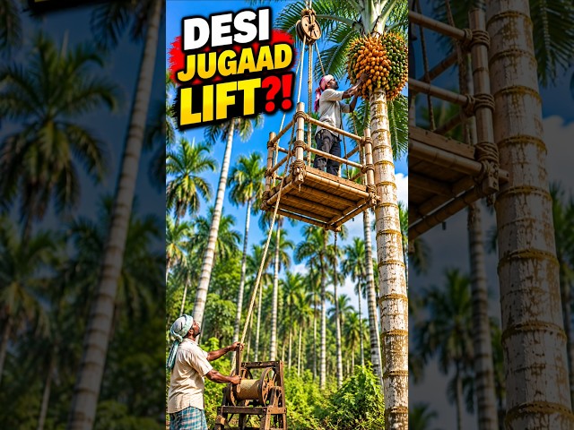 50 फीट ऊपर जाने की देसी जुगाड़ लिफ्ट?! 😱🌴 #desijugaad #farming #shorts #agriculturechallenge #viral