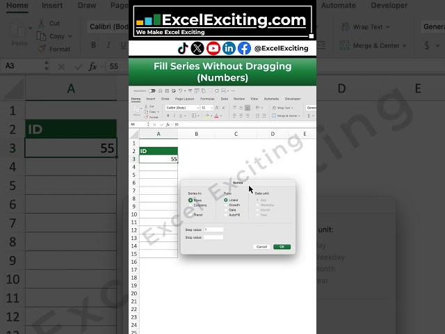 Excel Trick# 20 - Stop dragging! Fill numbers automatically #shorts #excel #excelexciting #micros