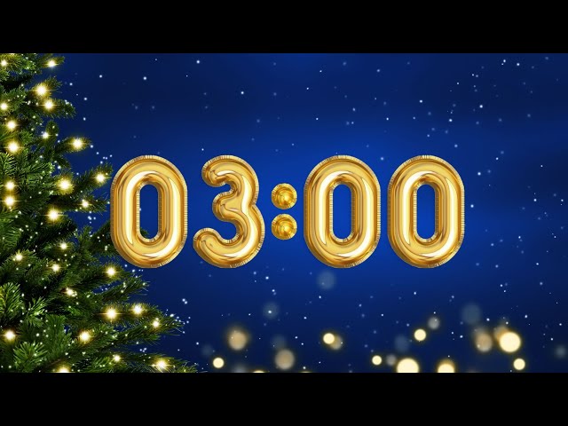 🎄✨3-Minute Timer | Golden Ornament Numbers & Christmas Tree Magic | Soft Holiday Music | 4K🎅❄️
