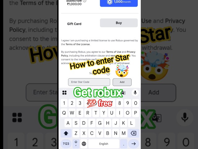 How to enter Star code 😯|Free Robux #2025 #roblox #shorts