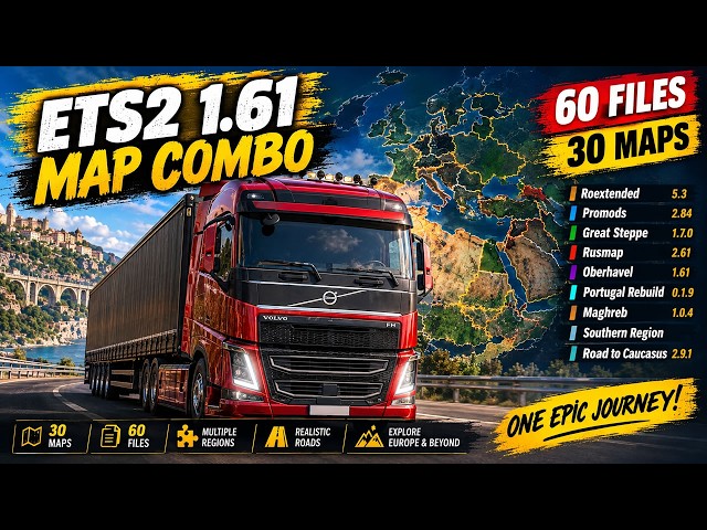 First Map Combo for ETS2 1.61 (30 maps, 60 files) Tutorial and links