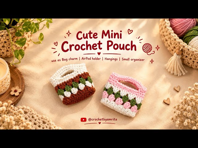 Omg 🥰so cute mini crochet pouch 🧶beginners friendly tutorial 🥹