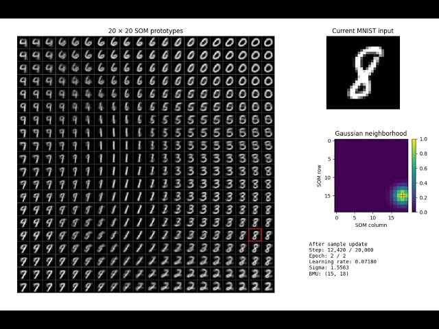 Visualization of Self-Organizing Map (SOM) on MNIST
