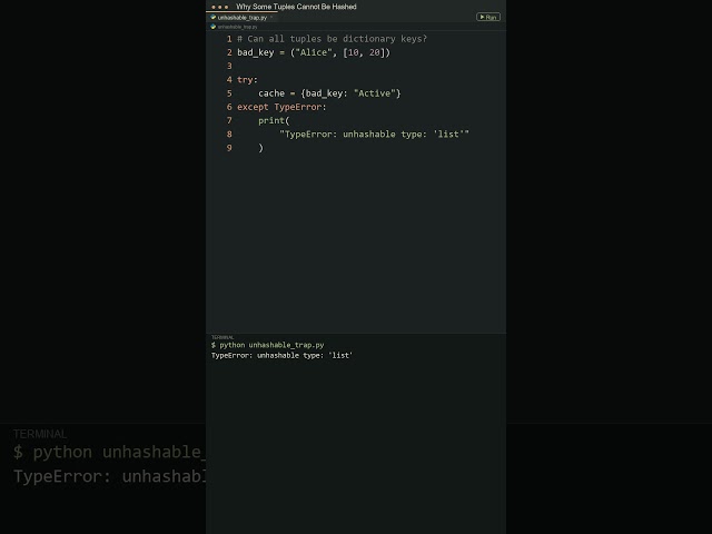 Why Some Tuples CANNOT Be Dict Keys in Python! 🔑 #python #programming #computerscience #developer
