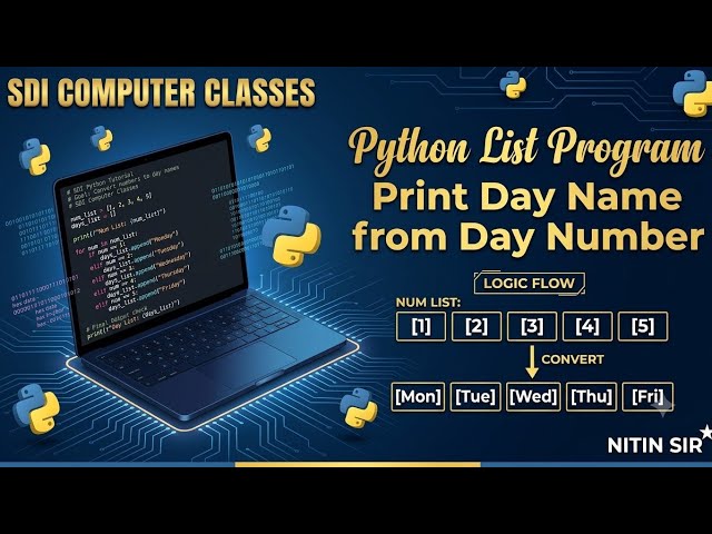 Python List Program-19. Print Day Name with the help of Day Number List in Another List. #nitin_sir