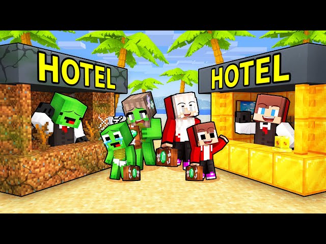 JJ and Mikey: POOR vs RICH HOTEL Family Battle in Minecraft - Maizen