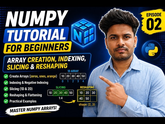 NumPy Tutorial for Beginners #2 | Array Creation, Indexing, Slicing, Reshape, Copy & View