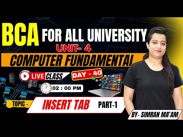 Computer Fundamentals Unit-4 | Insert Tab Part-1 | Day-40 Live Class | BCA For All University
