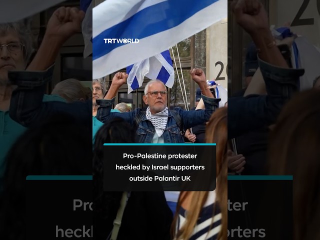 Lone pro-Palestine protester surrounded and heckled by Israel supporters outside Palantir HQ