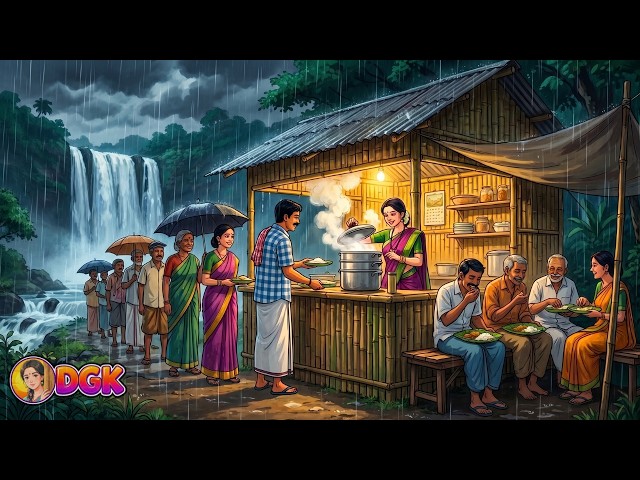 Heavy Rain on a Tin Roof 🌧️ Cooking Hot Ghee Idlis at a 90s Village Riverside Stall | Ghibli ASMR