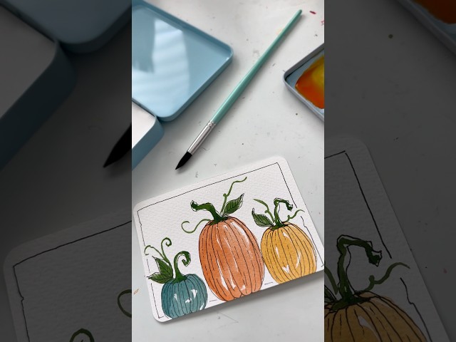 Watercolor pumpkin postcard