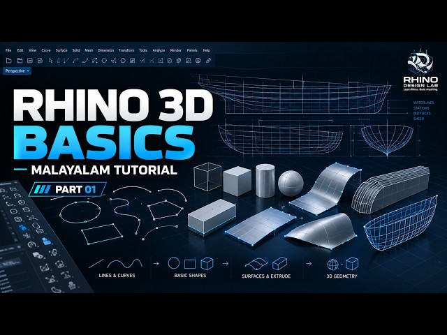 Rhino 3D Tutorial for Beginners in Malayalam | Basic Tools & Modeling | Part 01 |