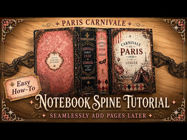 Easy Notebook Spine Tutorial  |  Paris Carnivale 1930  |  Midori Spine Tutorial Beginner  |  Art