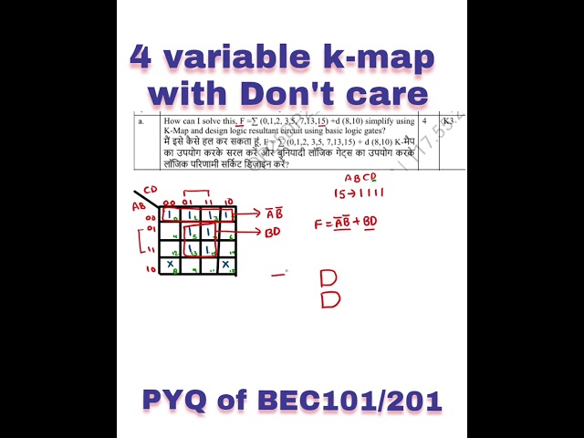 4 variable kmap with Don't care | k-map with Don't care | PYQ | BEC101/201