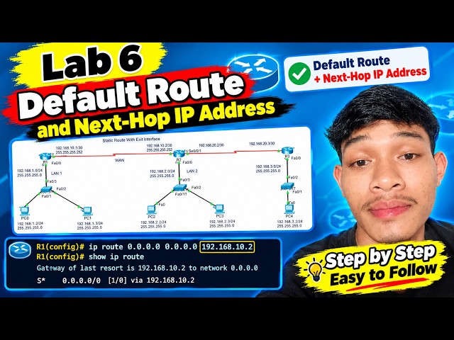 Practice Lab # 6 Default Route with Next-Hop IP Address in Khmer | Network learning