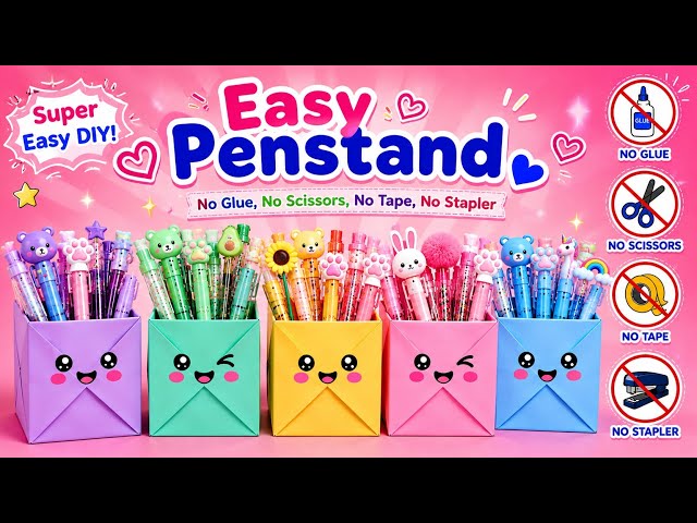 How to Make a Kawaii Pen Stand | NoPaper |Glue No Tape | Diy Pencil Stand withPaper Craft ideas