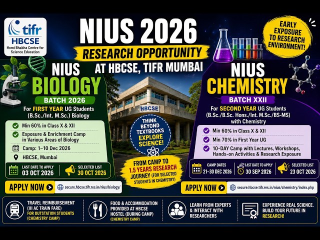 🔬 NIUS 2026 – Biology & Chemistry Opportunities at HBCSE, TIFR Mumbai
