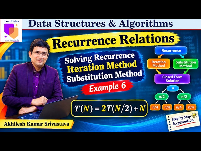 Solving Recurrence Relations Using Substitution Method | T(N) = 2T(N/2) + N | Example 6 | DSA