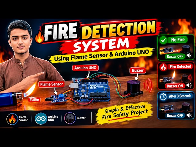 Fire 🔥 Detection system using ARDUINO UNO, buzzer, flame soncer step by step explained 2026