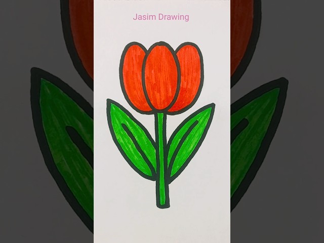 Tulip 🌷 drawing easy #drawing #glitter #glitterart #jasimdrawing #flower #color #pink