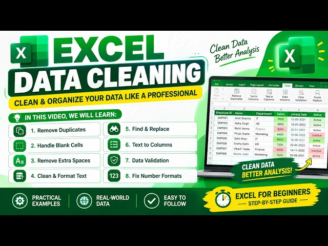 Excel Data Cleaning for Beginners | Clean & Organize Data Step by Step