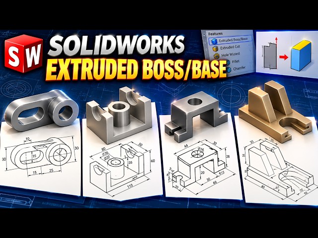 Solidworks Tutorial | 4 different mechanical parts in SOLIDWORKS using only the Extrude feature!