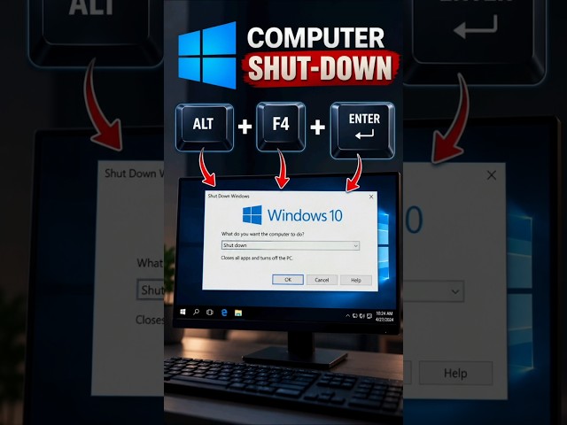 PC Shutdown in 2 Seconds! ⚡ ALT + F4 + ENTER | Windows Shortcut ! #OFFICEMASTER #viral #computer