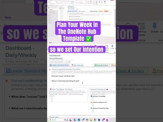 OneNote Weekly Dashboard - Plan your days with intention #microsoftonenote #proactiveleadership