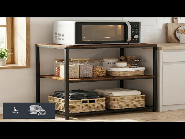Kitchen Island with 3 Shelves Workbench Microwave Stand
