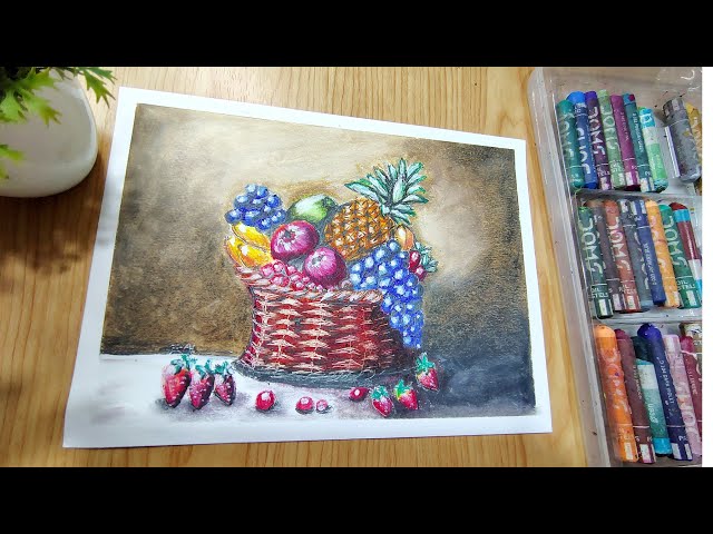 How to draw a simple and easy fruit basket with oil pastel colour 🌈✨❤️#art#drawing #fruit #oil 