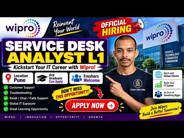 🔥 WIPRO HIRING 2026 🚨 Service Desk Analyst L1| Freshers Can Apply | IT Support Job | APPLY NOW!